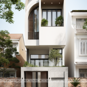 Thiết kế mặt tiền nhà phố 5m hiện đại đẹp, sang trọng ấn tượng với khối độc đáo, chuẩn tỉ lệ vàng