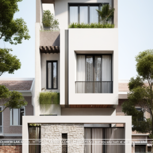 Thiết kế mặt tiền nhà phố 5m hiện đại đẹp, sang trọng ấn tượng với khối mái xéo, tỉ lệ vàng