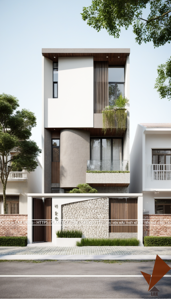 Thiết kế mặt tiền nhà phố 6m hiện đại đẹp, sang trọng ấn tượng với khối gọn gàng, tường cong phá cách