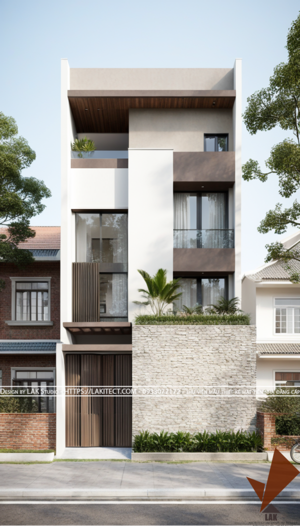 Thiết kế mặt tiền nhà phố 6m hiện đại đẹp, sang trọng ấn tượng với khối gọn gàng, tỉ lệ vàng